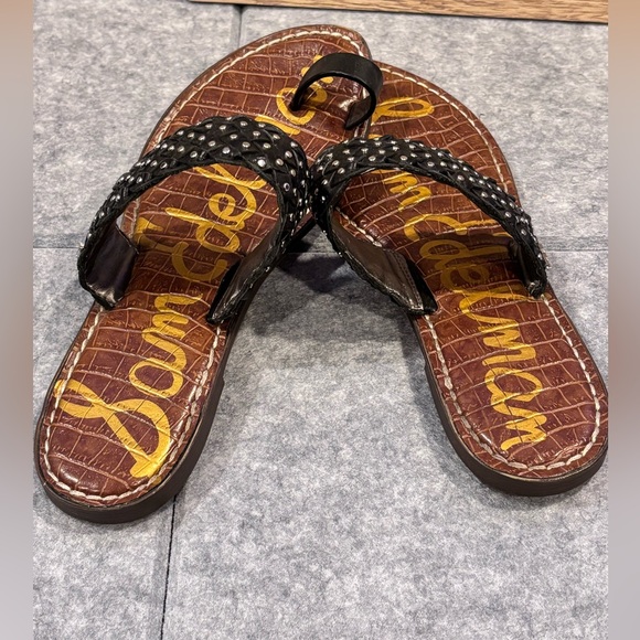 🖤🤎Sam Edelman Black Leather Germaine Toe-Ring Sandals 🖤🤎 - Picture 3 of 5